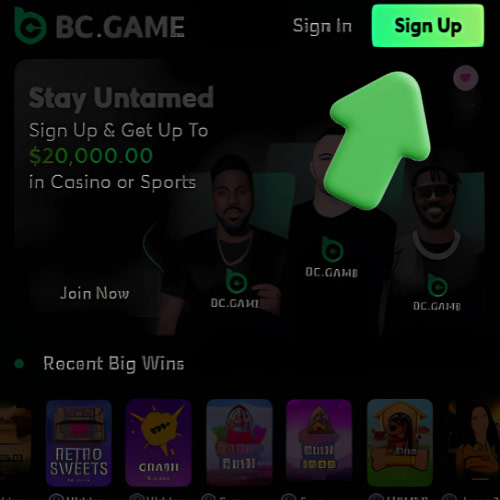 Instruction Click on the "bc game sign up" button: