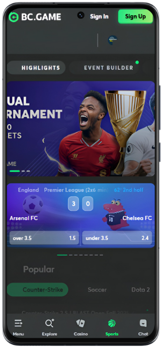 BC Game Screenshot of the Sport program
